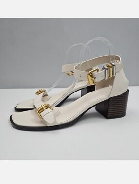 Rebecca Minkoff Buckle Up Ankle Strap Sandal Womens 10 Ivory Block Heel NEW